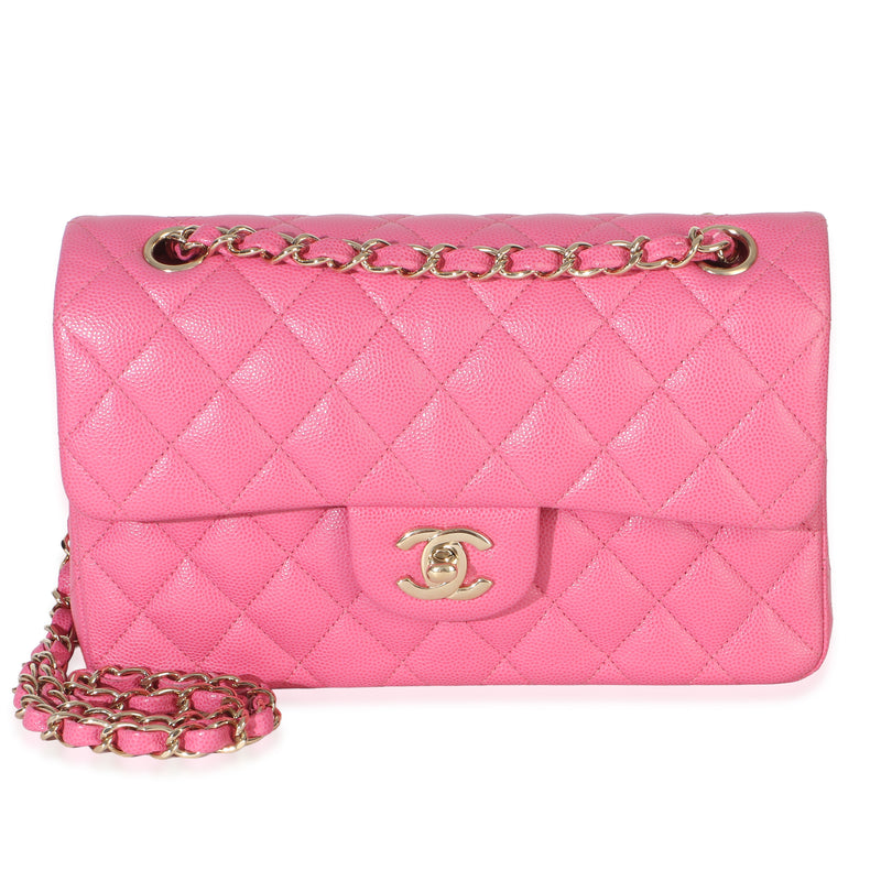 Chanel Dark Pink Quilted Caviar Small Classic Double Flap Handbag Handbag fv