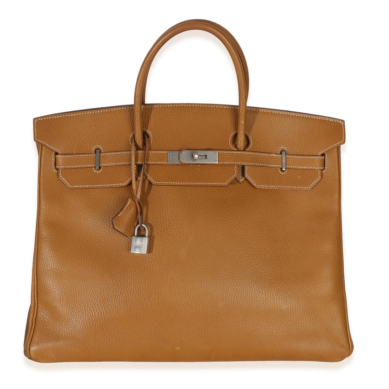 Hermès Natural Sable Ardennes Birkin 40 Brushed PHW Handbag fv