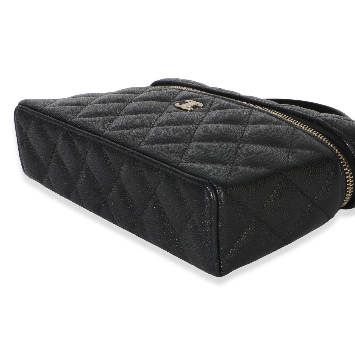 Chanel Black Quilted Caviar Top Handle Slim Vanity Handbag With Chain Handbag box