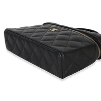Chanel Black Quilted Caviar Top Handle Slim Vanity Handbag With Chain Handbag box