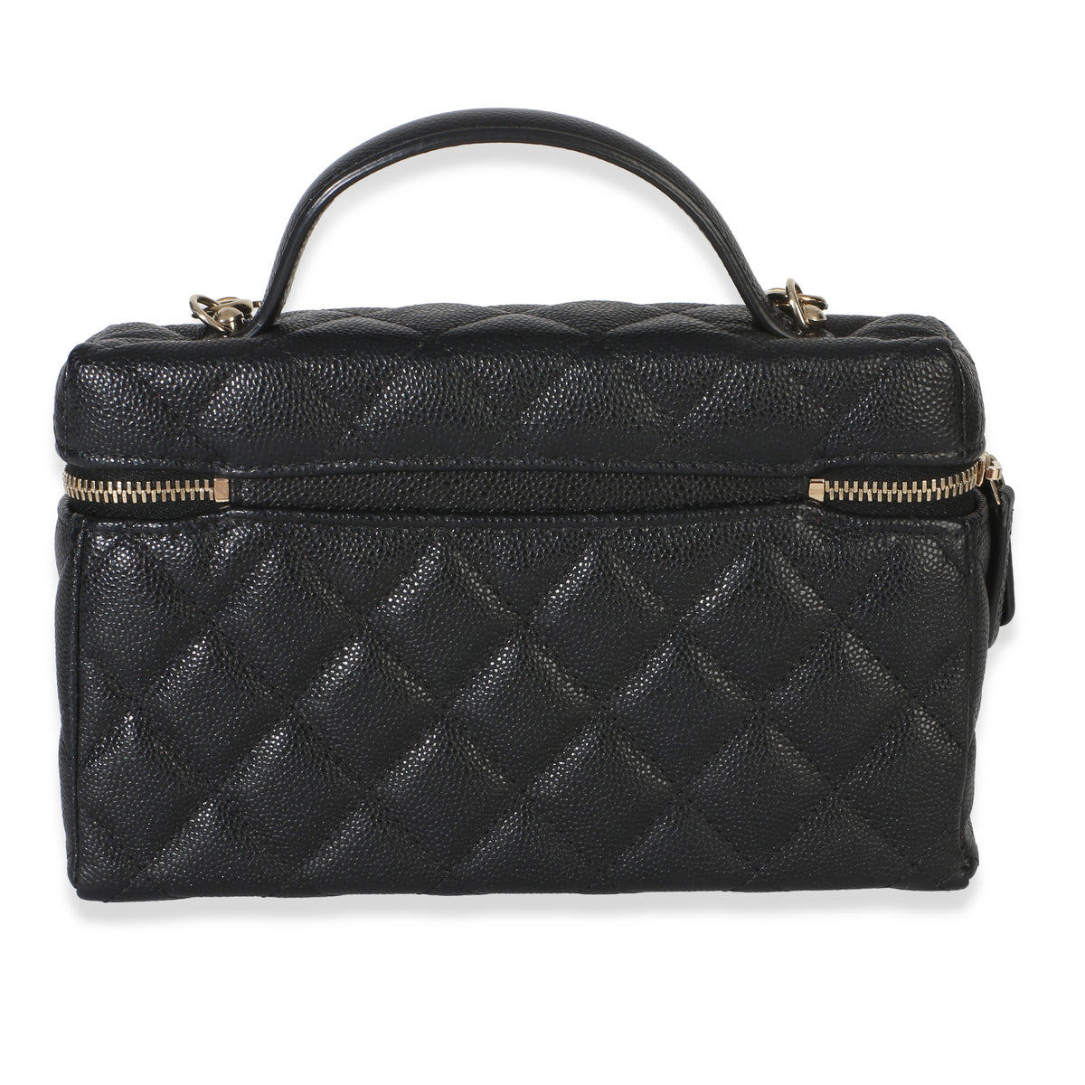 Chanel Black Quilted Caviar Top Handle Slim Vanity Handbag With Chain Handbag bv
