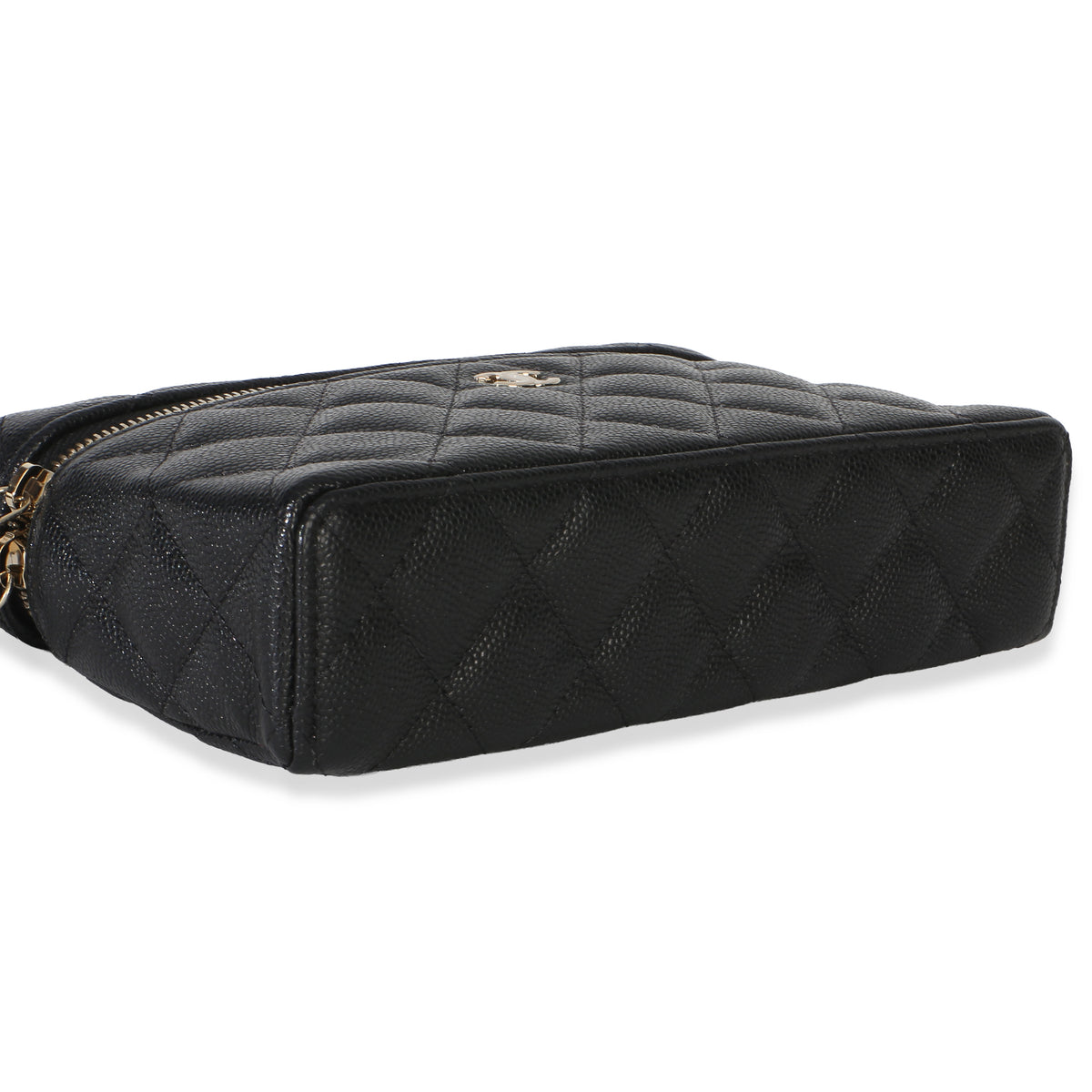 Chanel Black Quilted Caviar Top Handle Slim Vanity Handbag With Chain Handbag clasp