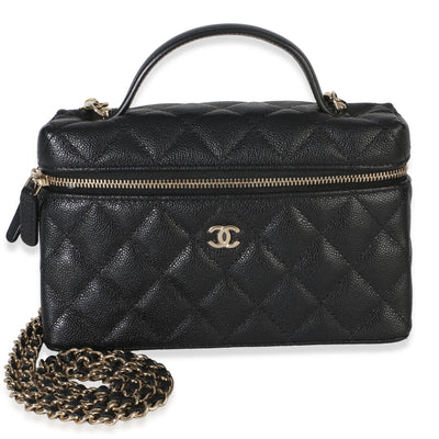 Chanel Black Quilted Caviar Top Handle Slim Vanity Handbag With Chain Handbag fv