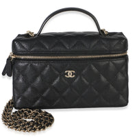 Chanel Black Quilted Caviar Top Handle Slim Vanity Handbag With Chain Handbag fv