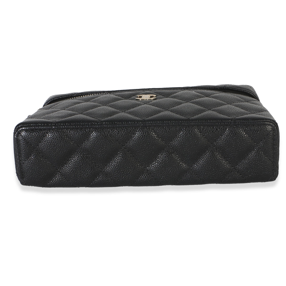 Chanel Black Quilted Caviar Top Handle Slim Vanity Handbag With Chain Handbag stamp