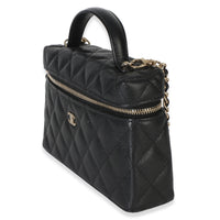 Chanel Black Quilted Caviar Top Handle Slim Vanity Handbag With Chain Handbag sv