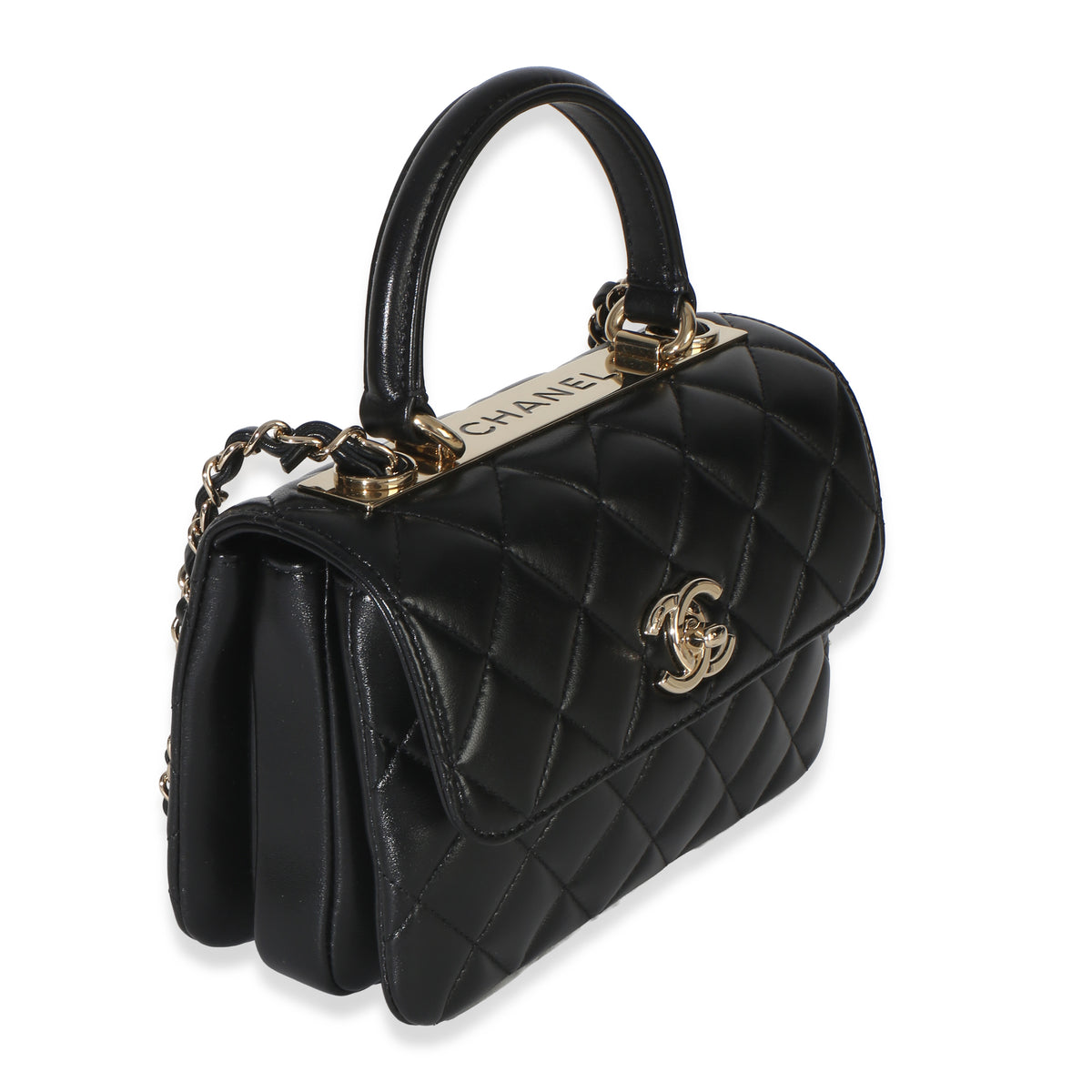 Chanel Black Quilted Lambskin Mini Trendy CC Top Handle Handbag pv