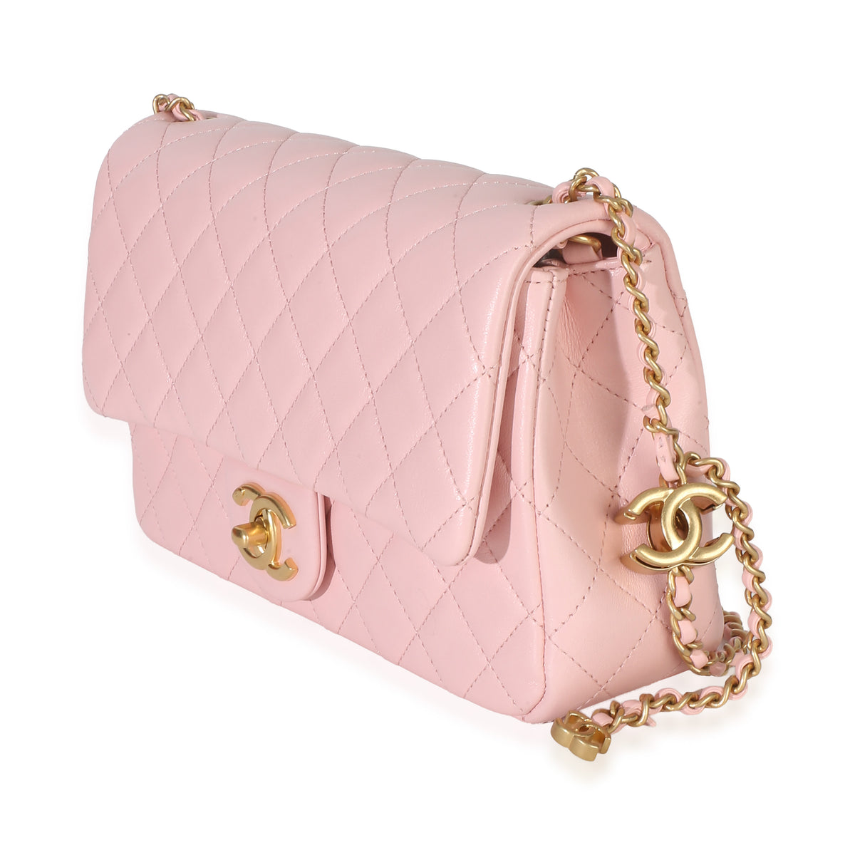 Chanel Pink Quilted Lambskin Small CC Crush Flap Bag Handbag sv