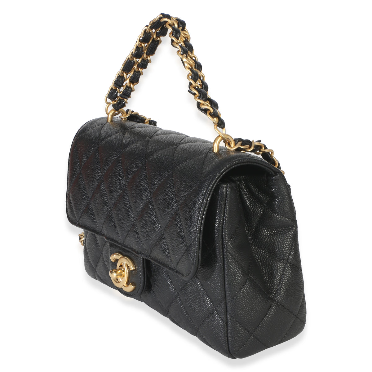 Chanel Black Quilted Caviar Coco First Flap Handbag Handbag sv