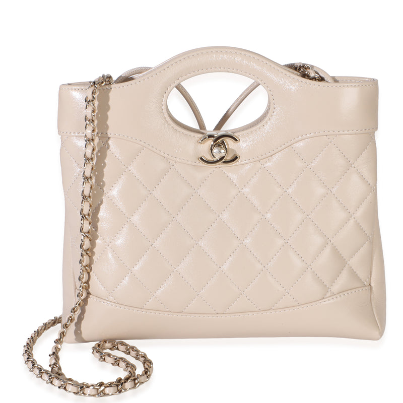 Chanel Beige Shiny Crumpled Quilted Calfskin Mini 31 Shopping Bag Handbag fv