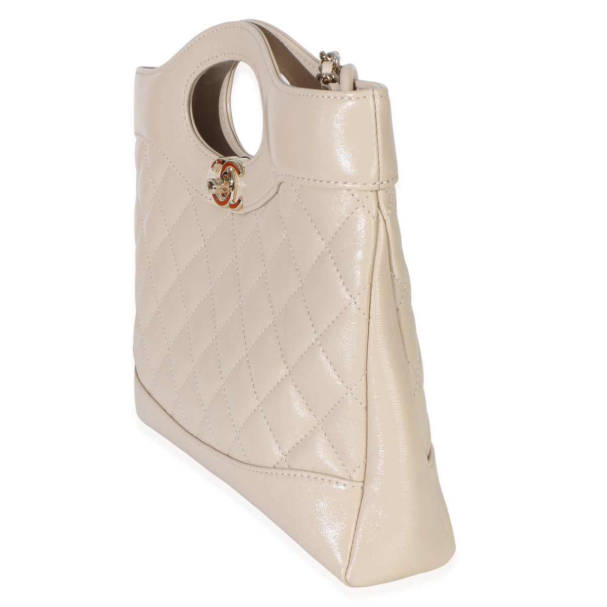 Chanel Beige Shiny Crumpled Quilted Calfskin Mini 31 Shopping Bag Handbag sv