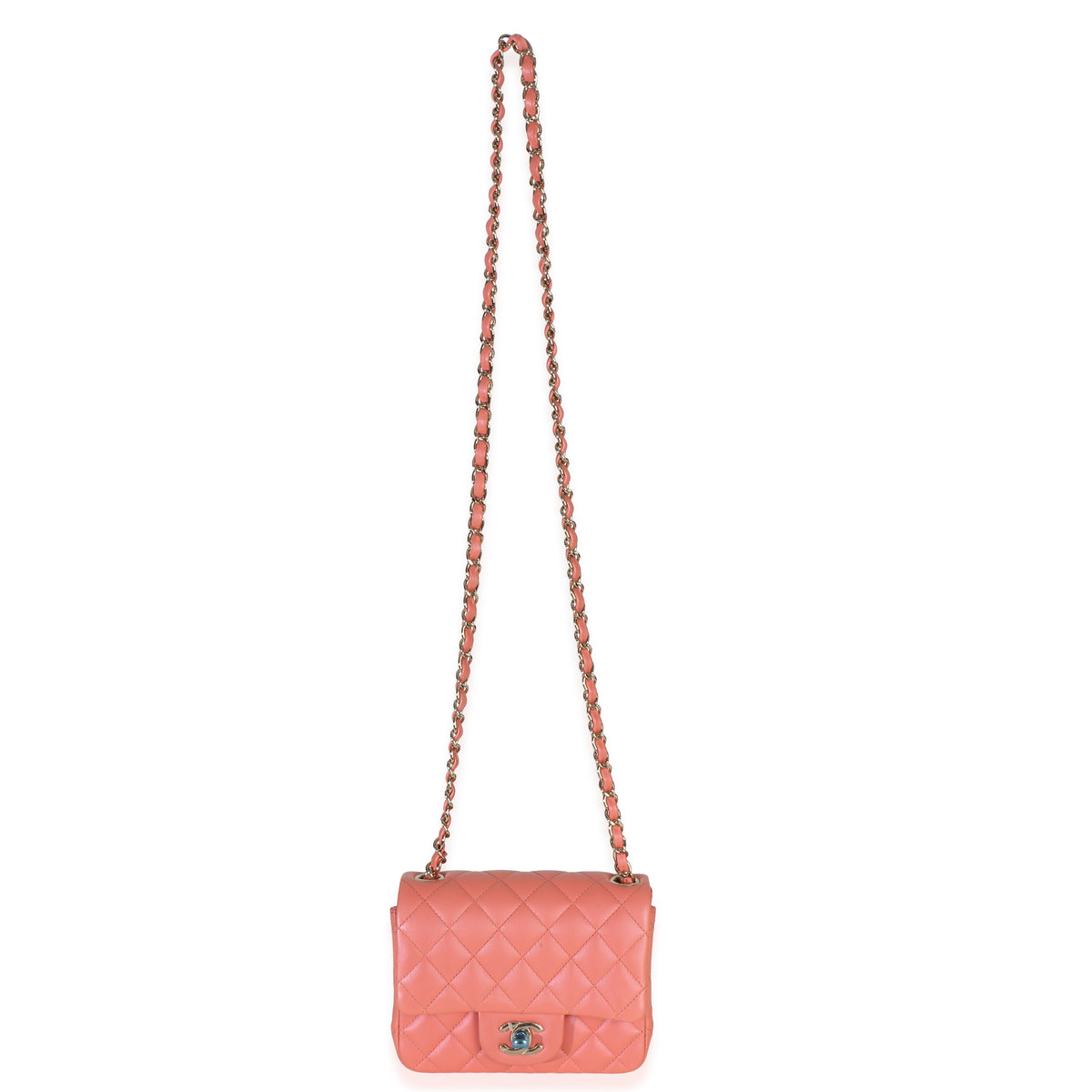 Chanel Iridescent Pink Quilted Lambskin Mini Square Flap Handbag av