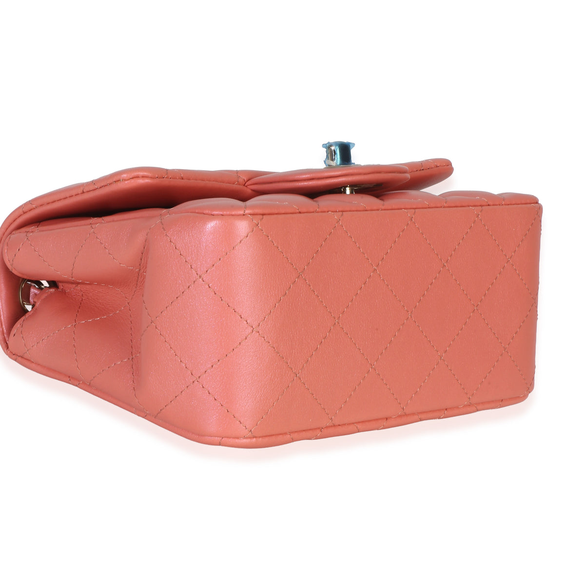 Chanel Iridescent Pink Quilted Lambskin Mini Square Flap Handbag clasp