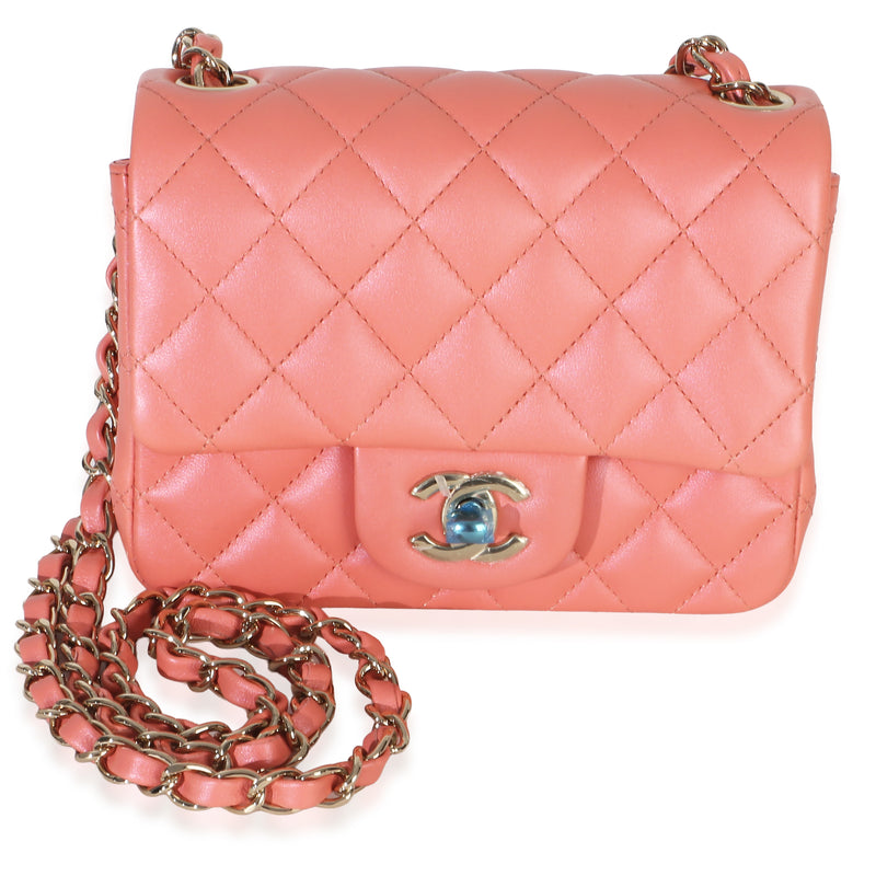 Chanel Iridescent Pink Quilted Lambskin Mini Square Flap Handbag fv