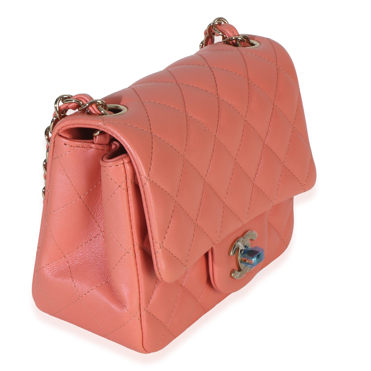 Chanel Iridescent Pink Quilted Lambskin Mini Square Flap Handbag pv