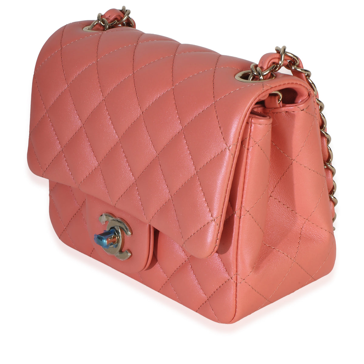 Chanel Iridescent Pink Quilted Lambskin Mini Square Flap Handbag sv