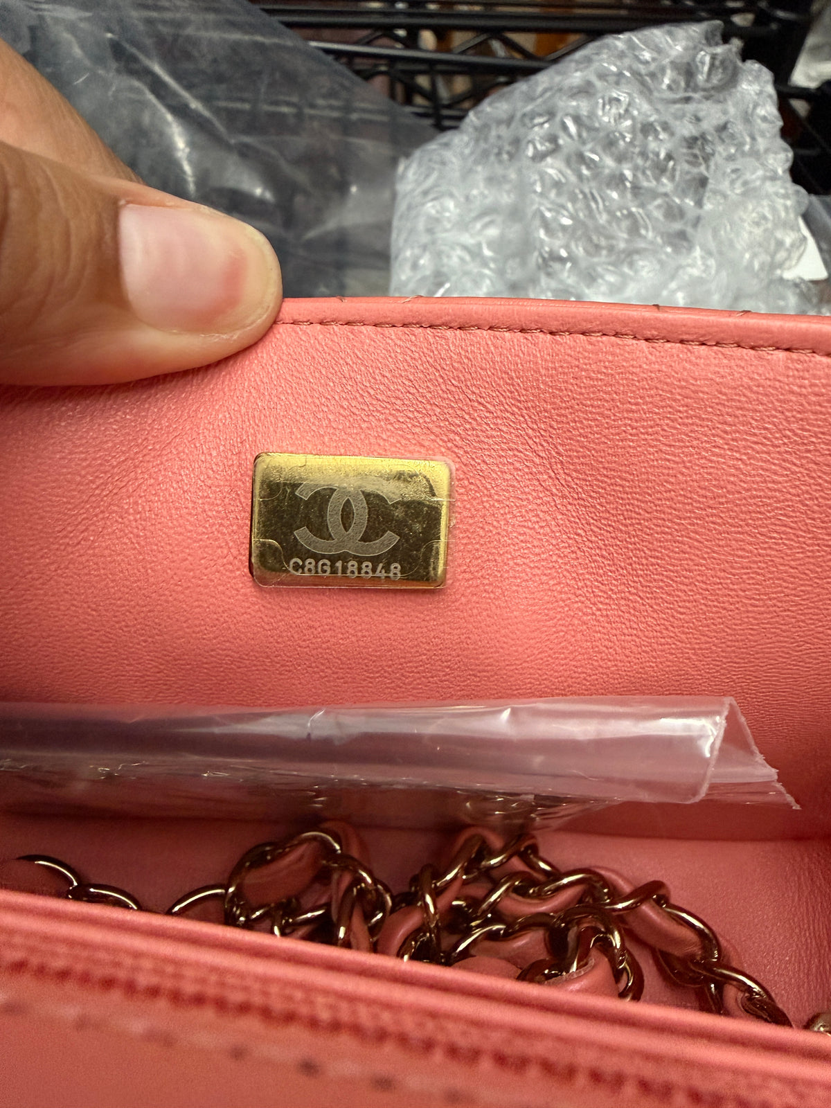 Chanel Iridescent Pink Quilted Lambskin Mini Square Flap Handbag