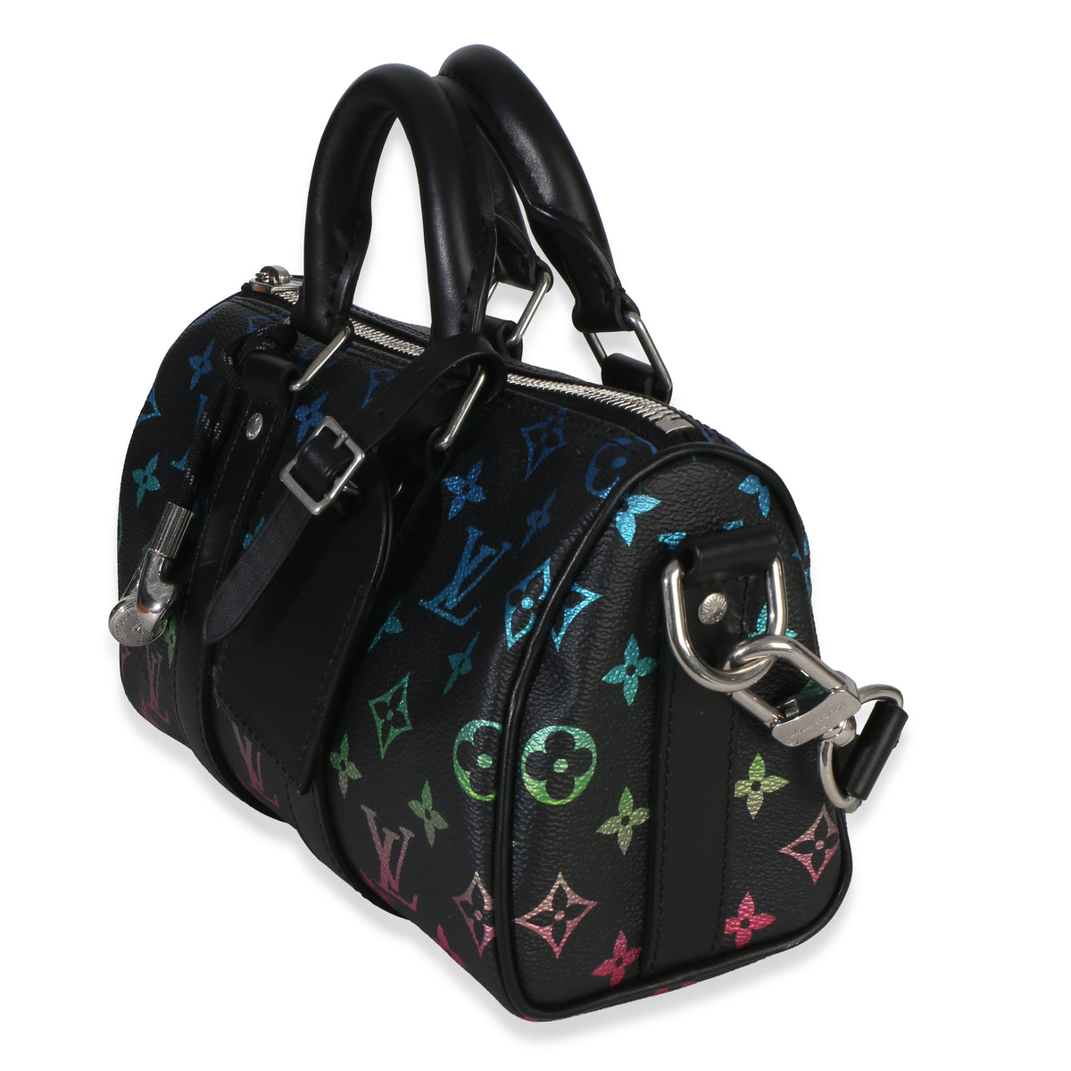 Louis Vuitton Iridescent Black Multicolor Monogram Keepall Bandouliere 25 Handbag sv
