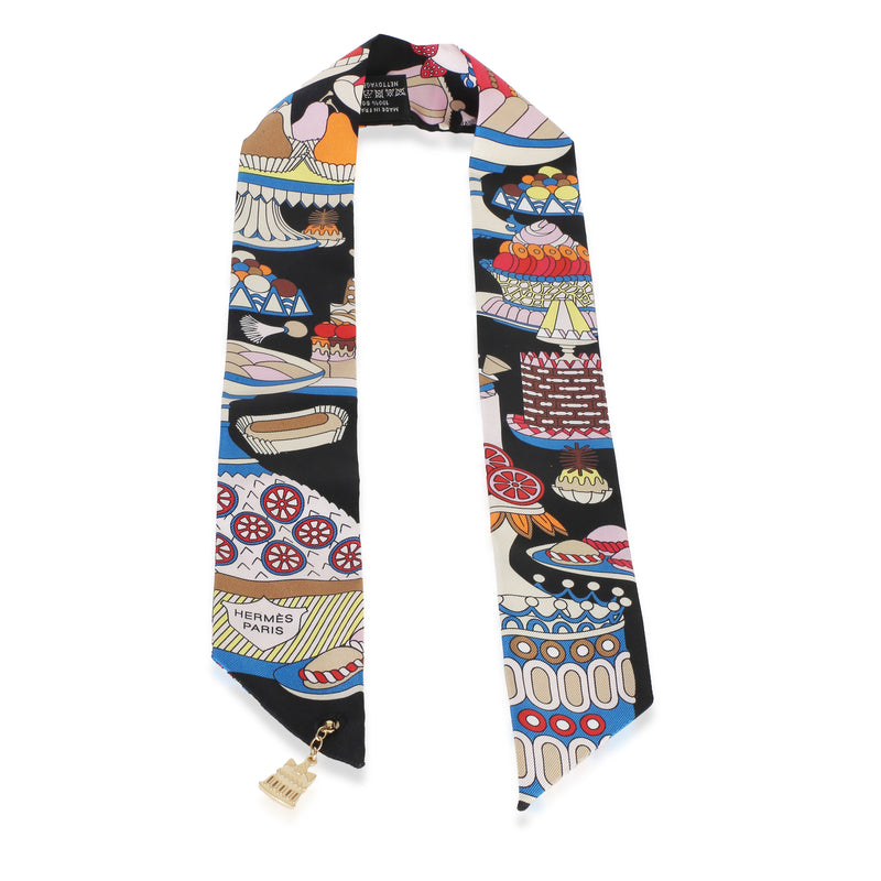 Hermès Black Blanc Bleu La Patisserie Francaise Silk Twilly fv
