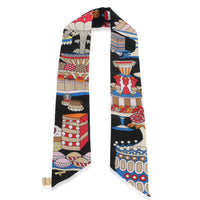 Hermès Black Blanc Bleu La Patisserie Francaise Silk Twilly sv