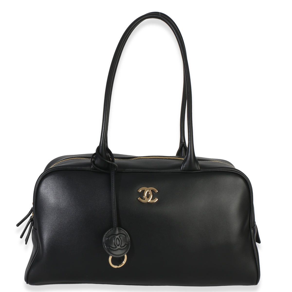 Chanel 26P Black Calfskin Large Bowling Bag Handbag fv