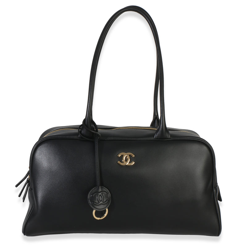 Chanel 26P Black Calfskin Large Bowling Bag Handbag fv