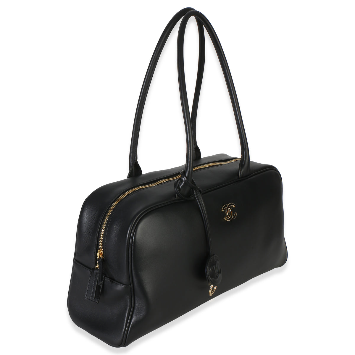 Chanel 26P Black Calfskin Large Bowling Bag Handbag pv
