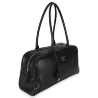 Chanel 26P Black Calfskin Large Bowling Bag Handbag pv