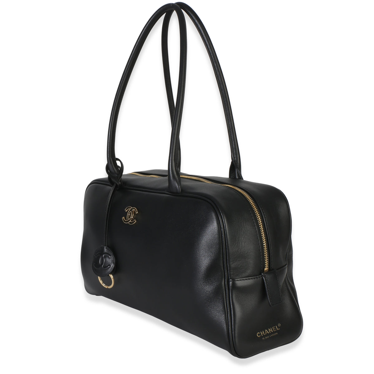 Chanel 26P Black Calfskin Large Bowling Bag Handbag sv