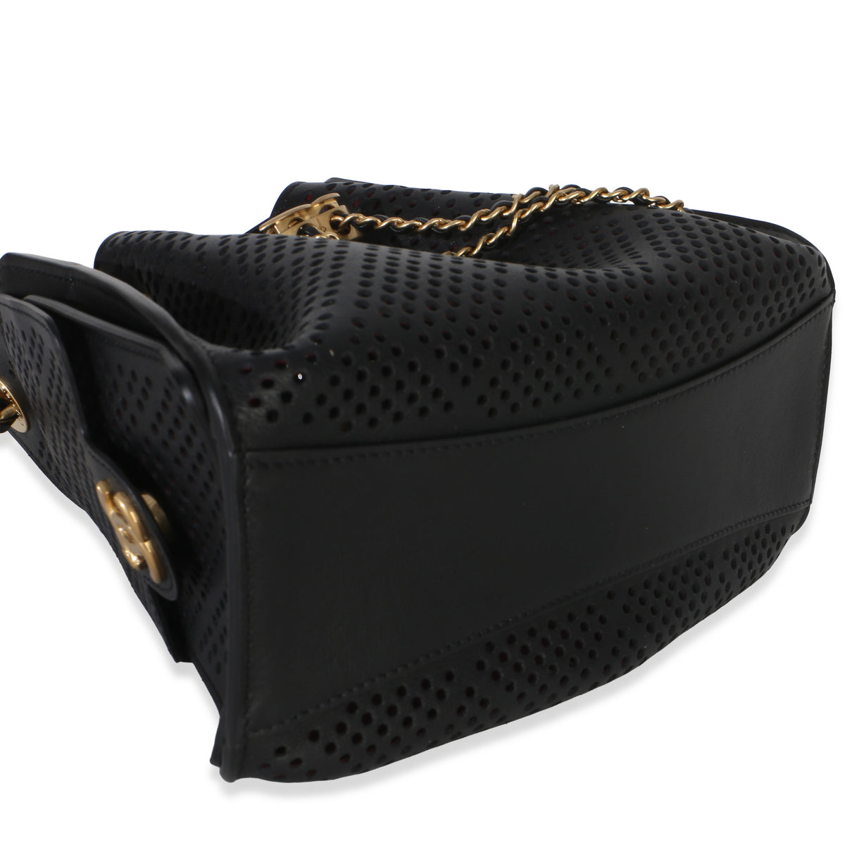 Chanel Black Perforated Calfskin Small  25 Hobo Handbag clasp