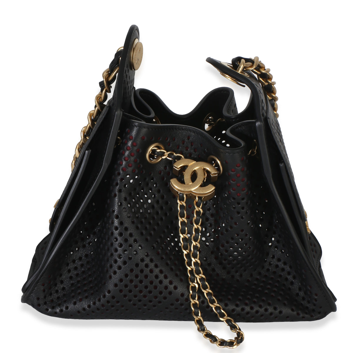 Chanel Black Perforated Calfskin Small  25 Hobo Handbag fv