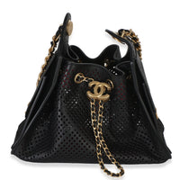Chanel Black Perforated Calfskin Small  25 Hobo Handbag fv