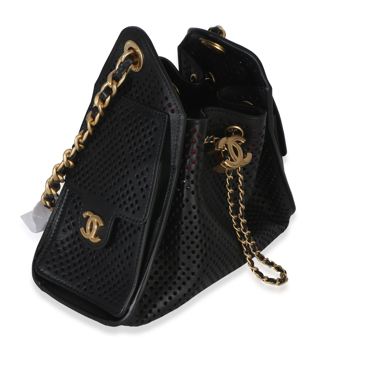 Chanel Black Perforated Calfskin Small  25 Hobo Handbag pv