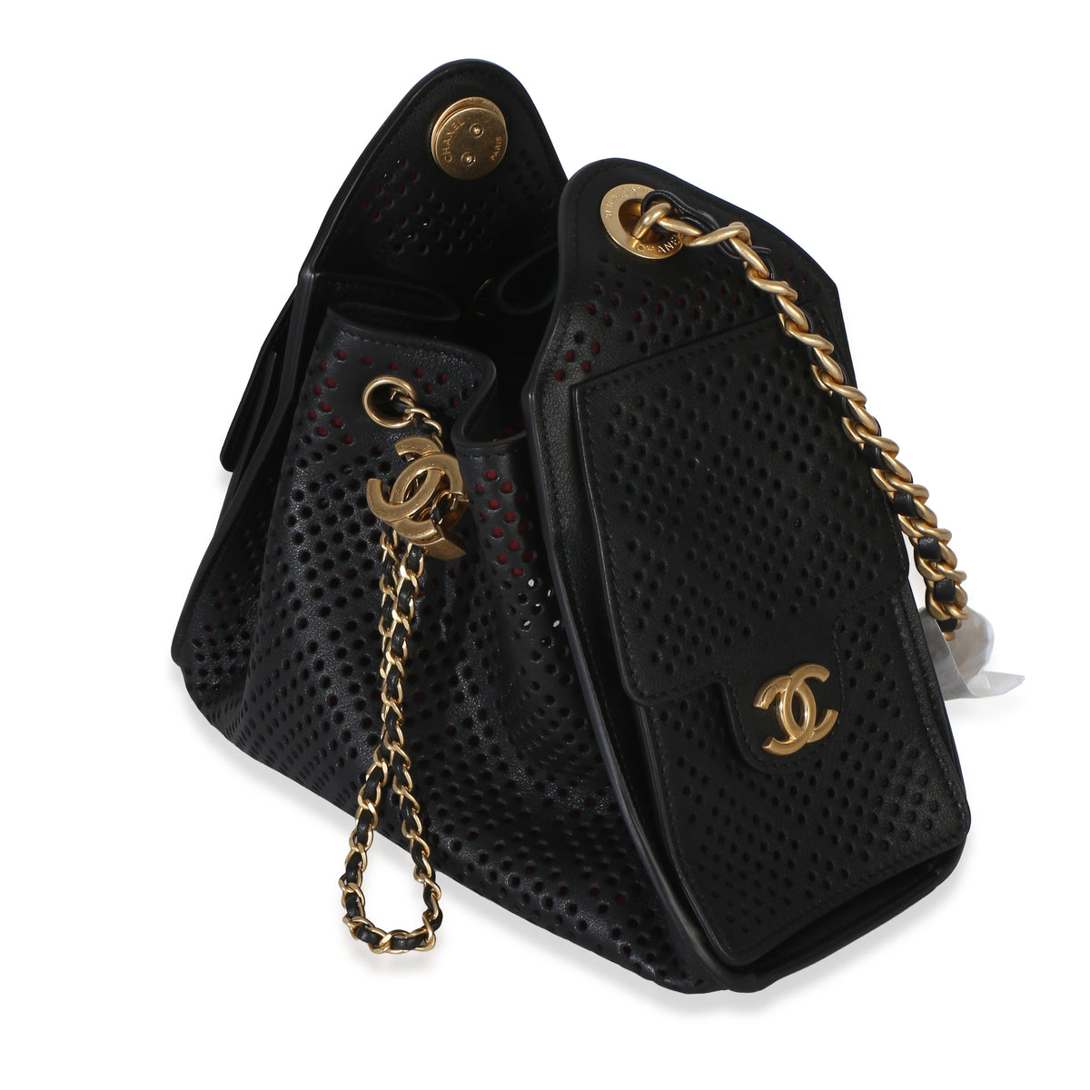 Chanel Black Perforated Calfskin Small  25 Hobo Handbag sv