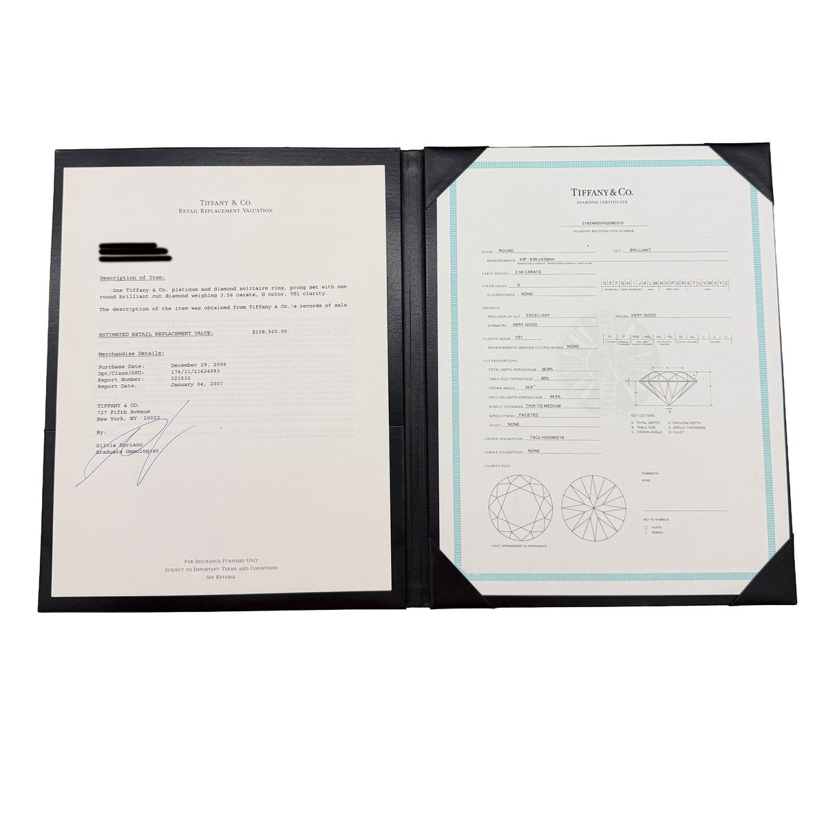 Tiffany & Co. 3.56 ct Round Brilliant Diamond Engagement Ring box