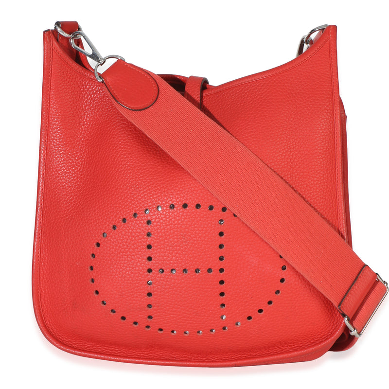 Hermès Rouge Tomate Clemence Evelyne III PM 29 PHW Handbag fv
