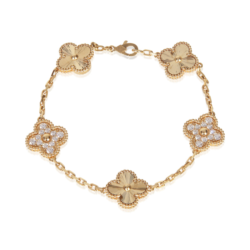Van Cleef & Arpels Yellow Gold Diamond Vintage Alhambra Bracelet fv