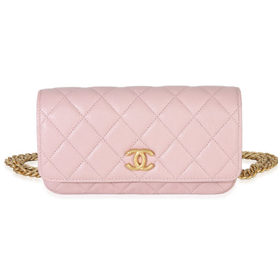 Chanel Light Pink Quilted Caviar Sweetheart Phone Holder With Chain Handbag Handbag fv