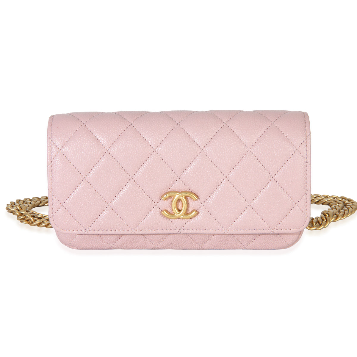 Chanel Light Pink Quilted Caviar Sweetheart Phone Holder With Chain Handbag Handbag fv