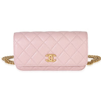 Chanel Light Pink Quilted Caviar Sweetheart Phone Holder With Chain Handbag Handbag fv