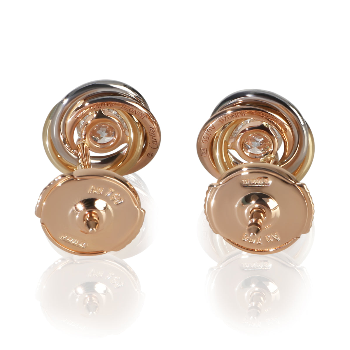 Cartier 3 Tone Gold Diamond Trinity Stud Earrings bv
