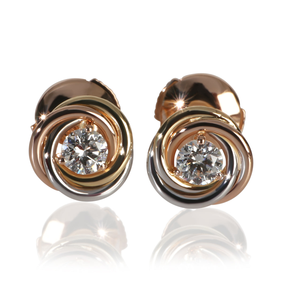 Cartier 3 Tone Gold Diamond Trinity Stud Earrings fv