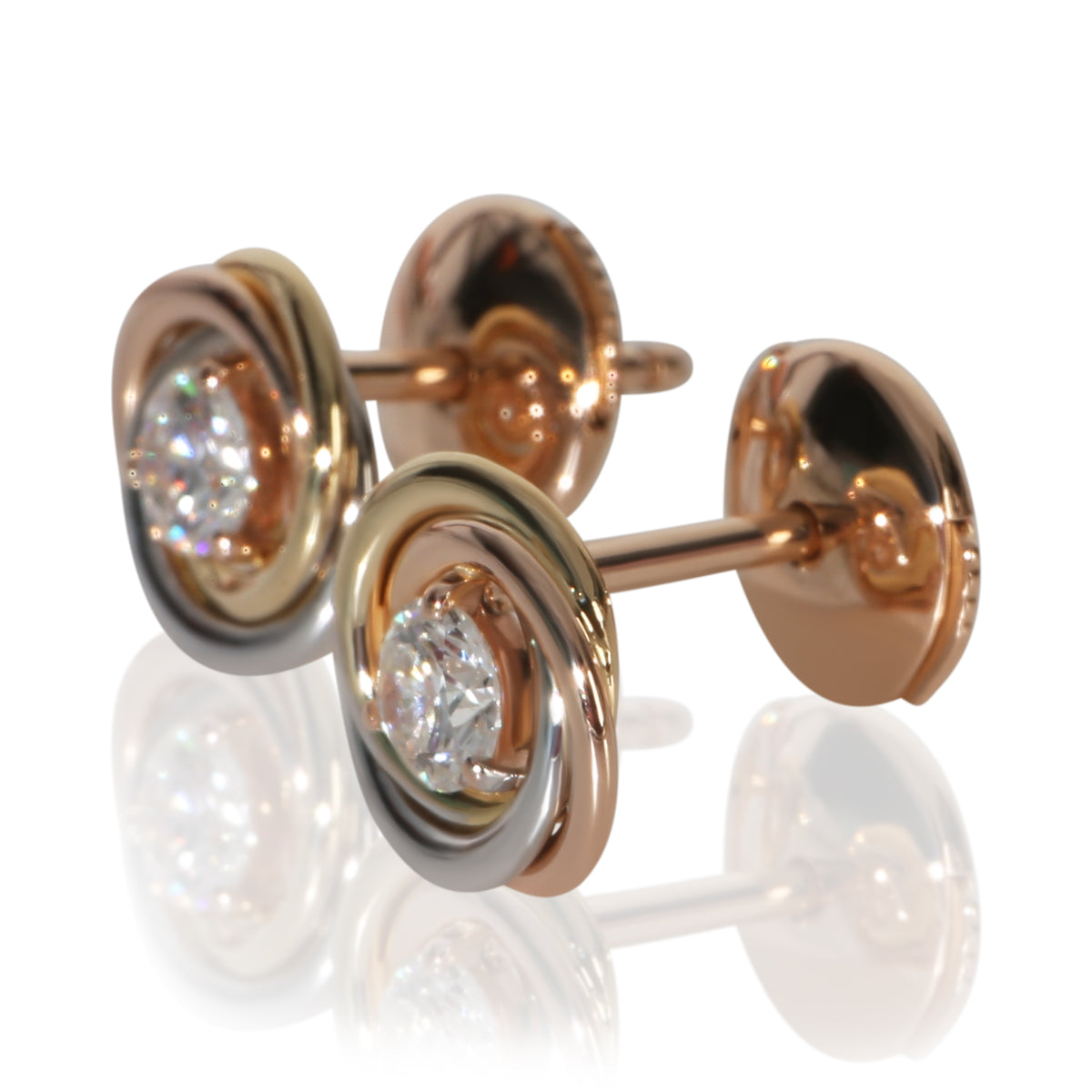 Cartier 3 Tone Gold Diamond Trinity Stud Earrings sv