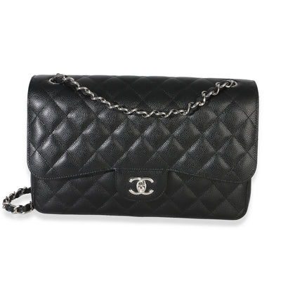 Chanel Black Quilted Caviar Jumbo Double Flap Bag Handbag fv