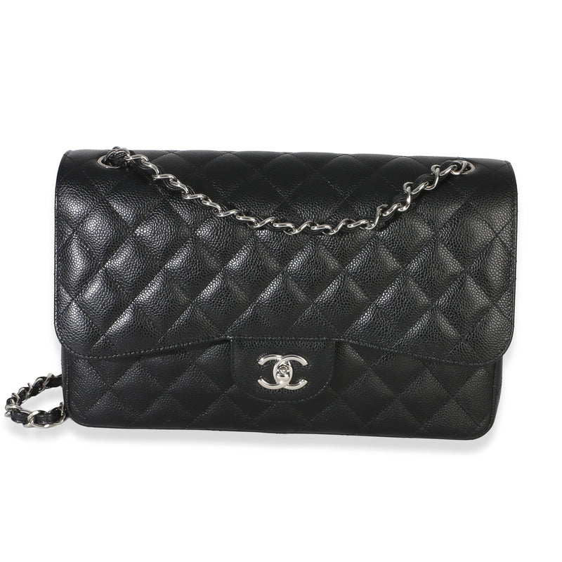 Chanel Black Quilted Caviar Jumbo Double Flap Bag Handbag fv