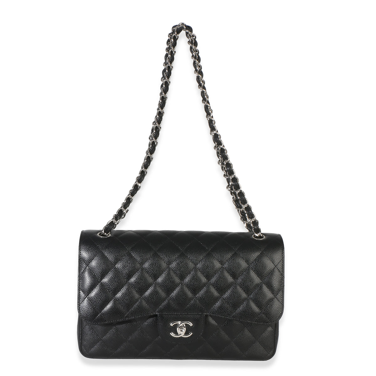 Chanel Black Quilted Caviar Jumbo Double Flap Handbag Handbag clasp