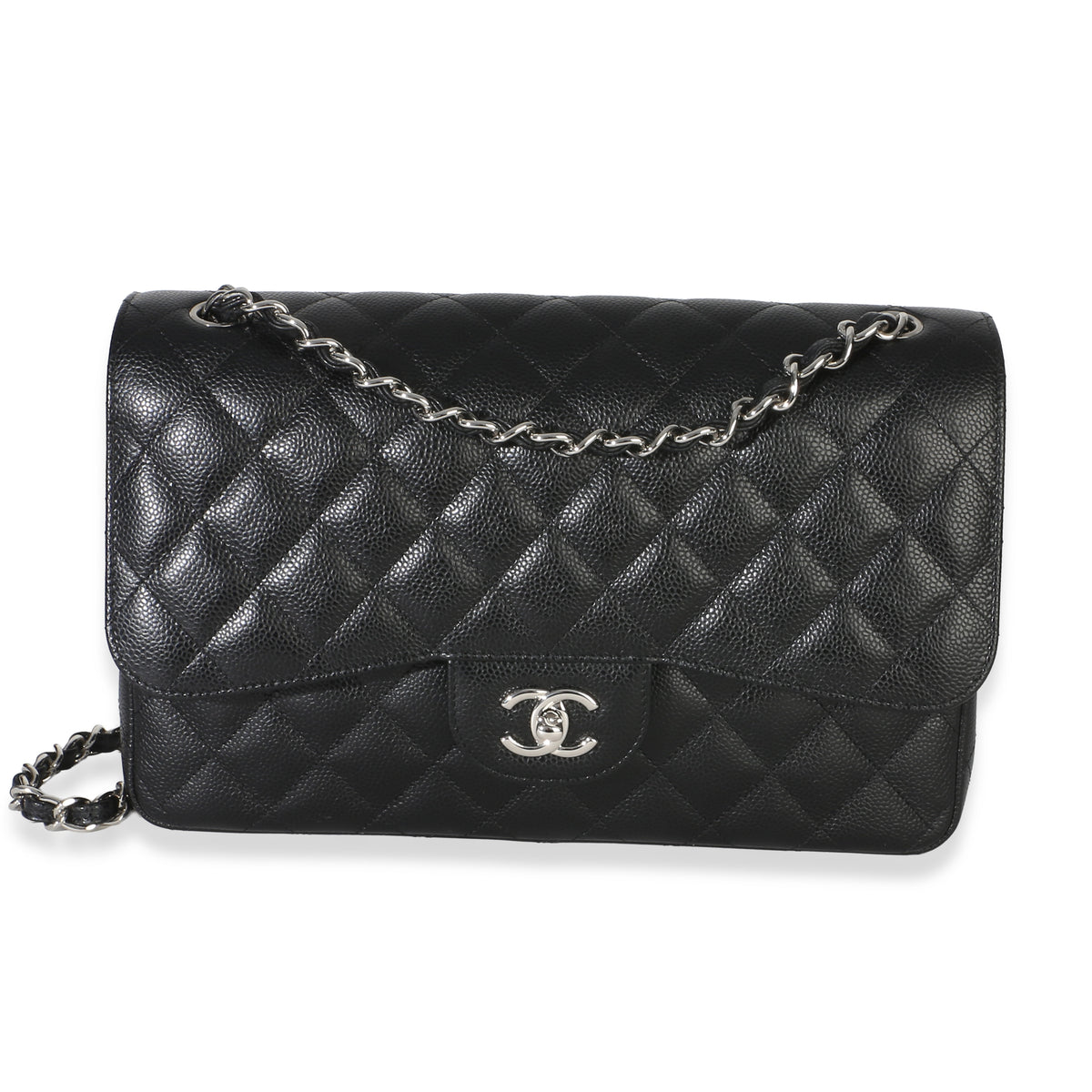 Chanel Black Quilted Caviar Jumbo Double Flap Handbag Handbag fv