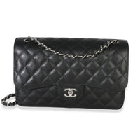 Chanel Black Quilted Caviar Jumbo Double Flap Handbag Handbag fv