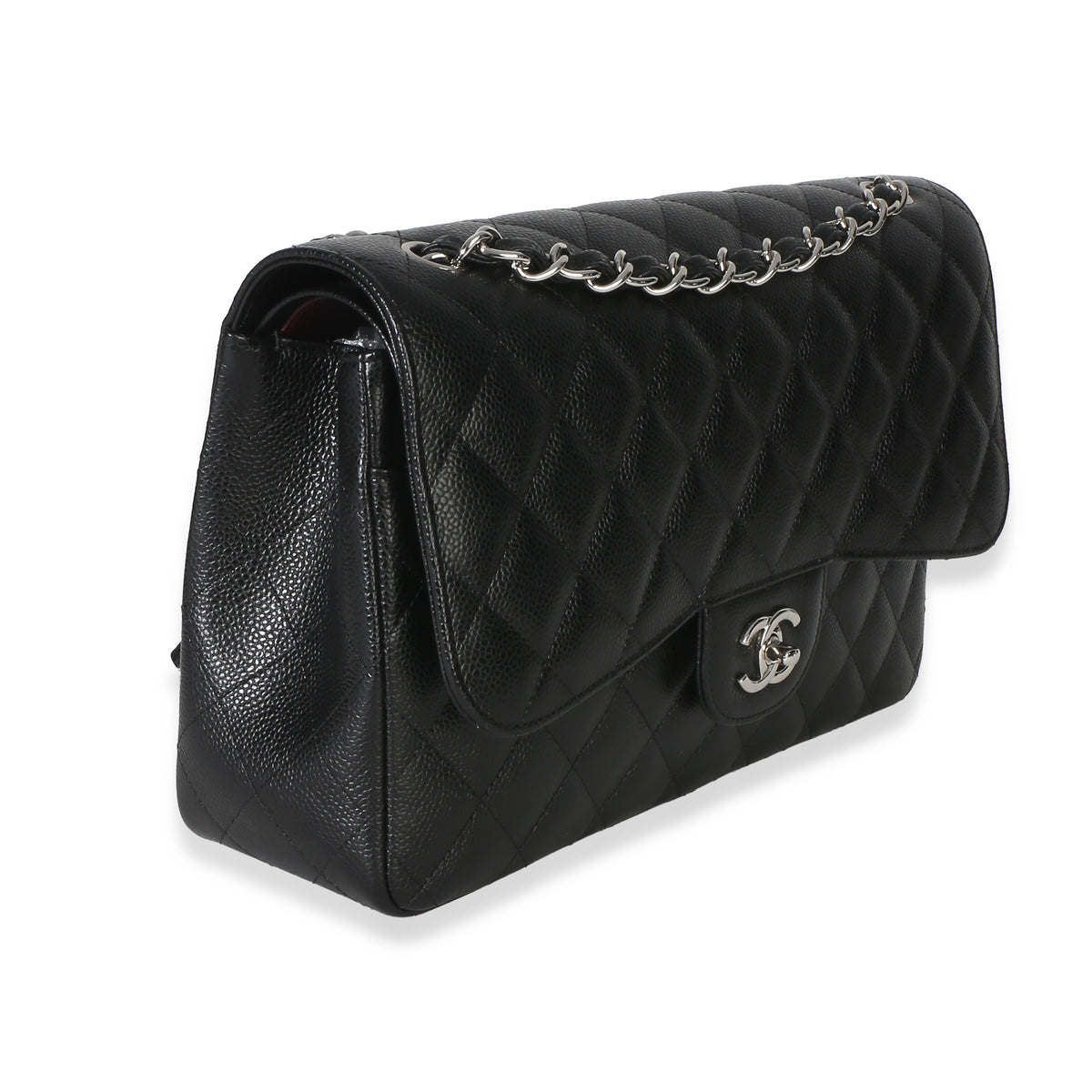 Chanel Black Quilted Caviar Jumbo Double Flap Handbag Handbag sv