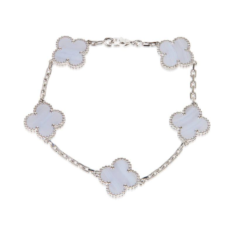 Van Cleef & Arpels White Gold Chalcedony Vintage Alhambra Bracelet fv